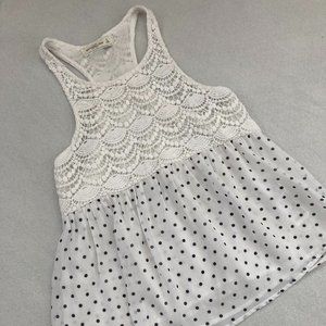 Abercrombie & Fitch Lace Detail White/Black Racer Back Sleeveless Top